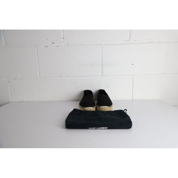 Saint Laurent Logo Embroidered Espadrille Flats in Black Canvas - Picture 11 of 12